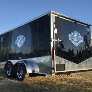 7x12 Tandem Axle Black & Chrome Motorcycle Trailer - Slanted Diamond Tread Sides and Rear - Alloy Wheels