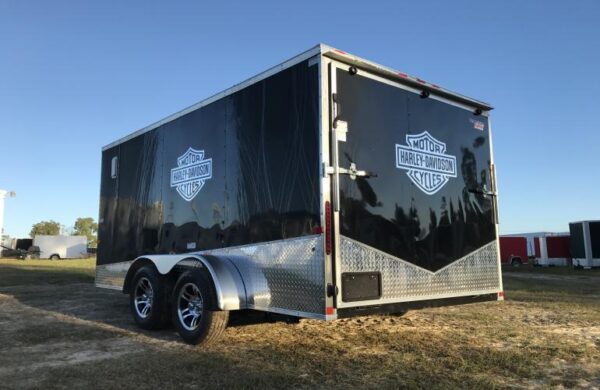 7x12 Tandem Axle Black & Chrome Motorcycle Trailer - Slanted Diamond Tread Sides and Rear - Alloy Wheels