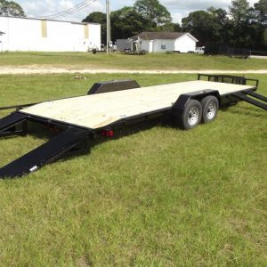 7x24 Flat Bed Utility - 7000# Axles - Adjustable Pull Out Side Ramps