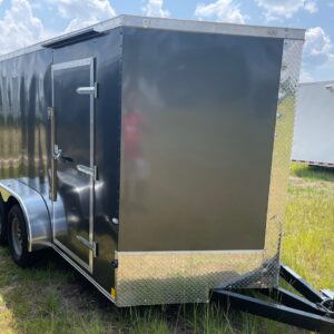 7×12 Tandem Axle Cargo Trailer – 16” On Center Floors, walls, and roof – Ramp Door – Side Door – Charcoal Gray