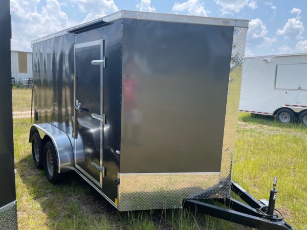 7×12 Tandem Axle Cargo Trailer – 16” On Center Floors, walls, and roof – Ramp Door – Side Door – Charcoal Gray