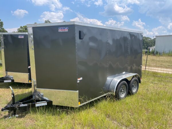 7×12 Tandem Axle Cargo Trailer – 16” On Center Floors, walls, and roof – Ramp Door – Side Door – Charcoal Gray - Image 2