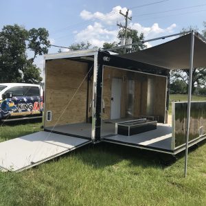 7x16 Tandem Axle Fishing Tournament Stage Trailer - 14 Foot Stage - Fold Up Front Rail