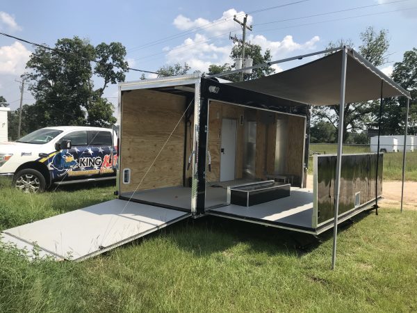 7x16 Tandem Axle Fishing Tournament Stage Trailer - 14 Foot Stage - Fold Up Front Rail