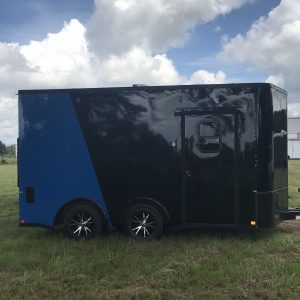 8.5x14 Tandem Axle Motorcycle Trailer - Rubber Tread Floor - E-Track - Cabinets - Finished Interior - Recessed Tire Compartment