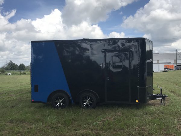 8.5x14 Tandem Axle Motorcycle Trailer - Rubber Tread Floor - E-Track - Cabinets - Finished Interior - Recessed Tire Compartment