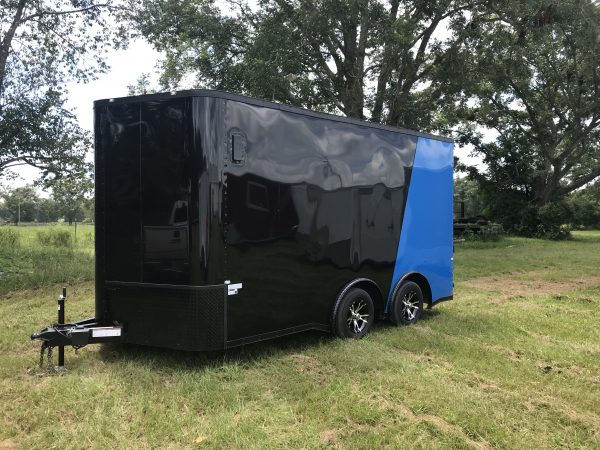 8.5x14 Tandem Axle Motorcycle Trailer - Rubber Tread Floor - E-Track - Cabinets - Finished Interior - Recessed Tire Compartment - Image 2