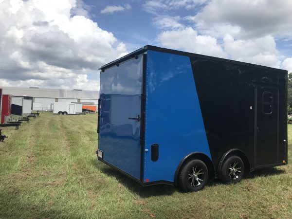 8.5x14 Tandem Axle Motorcycle Trailer - Rubber Tread Floor - E-Track - Cabinets - Finished Interior - Recessed Tire Compartment - Image 3