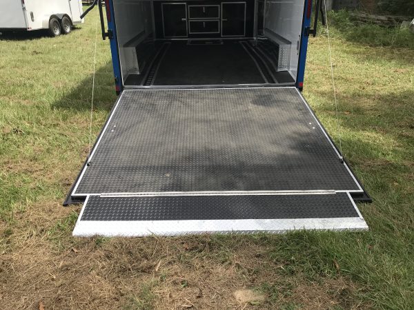 8.5x14 Tandem Axle Motorcycle Trailer - Rubber Tread Floor - E-Track - Cabinets - Finished Interior - Recessed Tire Compartment - Image 6