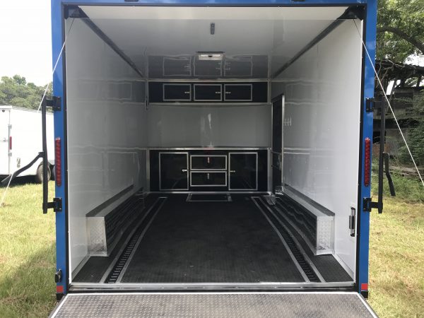 8.5x14 Tandem Axle Motorcycle Trailer - Rubber Tread Floor - E-Track - Cabinets - Finished Interior - Recessed Tire Compartment - Image 7
