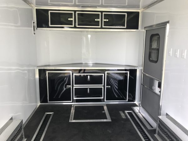 8.5x14 Tandem Axle Motorcycle Trailer - Rubber Tread Floor - E-Track - Cabinets - Finished Interior - Recessed Tire Compartment - Image 8