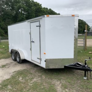 7x16 Tandem Axle White Trailer with 6 foot 6 inch ceiling height