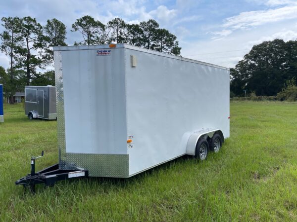 7x16 Tandem Axle Trailer - 16'' On Center Floors - Walls - Roof - V-nose - Ramp Door - Side Door - 7 Foot Ceiling - Image 2