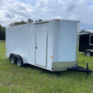 7x16 Tandem Axle Trailer - 16'' On Center Floors - Walls - Roof - V-nose - Ramp Door - Side Door - 7 Foot Ceiling