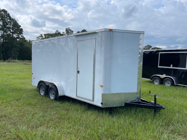 7x16 Tandem Axle Trailer - 16'' On Center Floors - Walls - Roof - V-nose - Ramp Door - Side Door - 7 Foot Ceiling