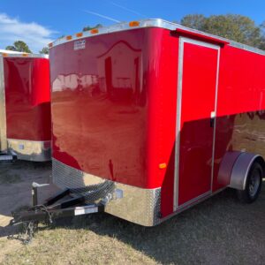 7×12 Single Axle Concession Series – Electrical – Finished Interior – Concession Window with Glass and Screens - Red