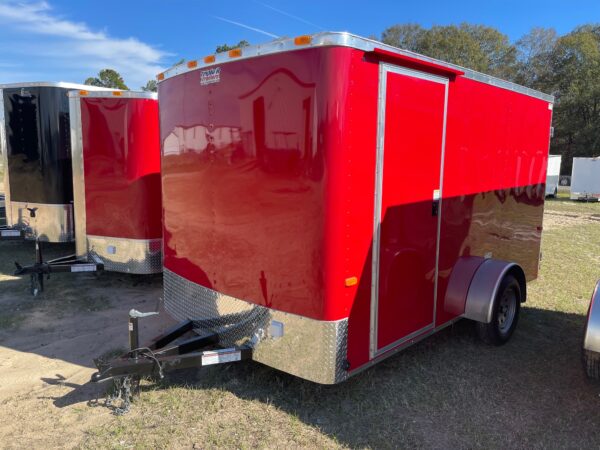7×12 Single Axle Concession Series – Electrical – Finished Interior – Concession Window with Glass and Screens - Red