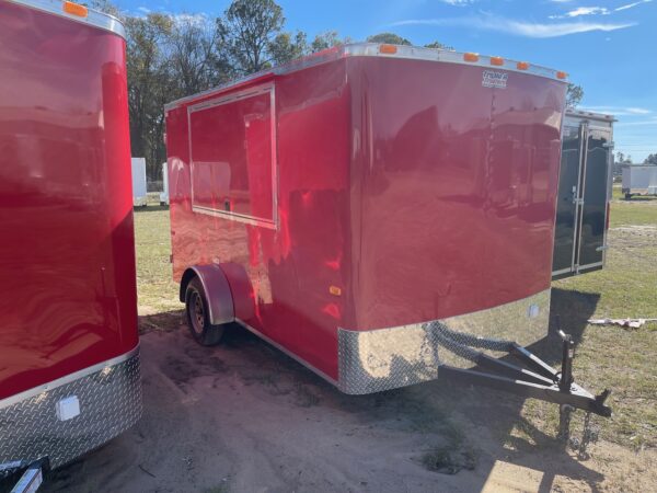 7×12 Single Axle Concession Series – Electrical – Finished Interior – Concession Window with Glass and Screens - Red - Image 2