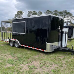 8.5×22 Tandem Axle Porch Trailer – Sink Package – Hood Range – Gas Lines – A/C - Finished Interior