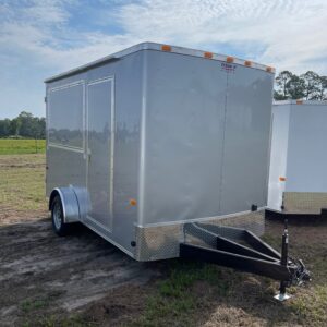 7×12 Single Axle Concession Trailer- Sink Package – Finished Interior – 7 Foot Ceiling - Silver Frost