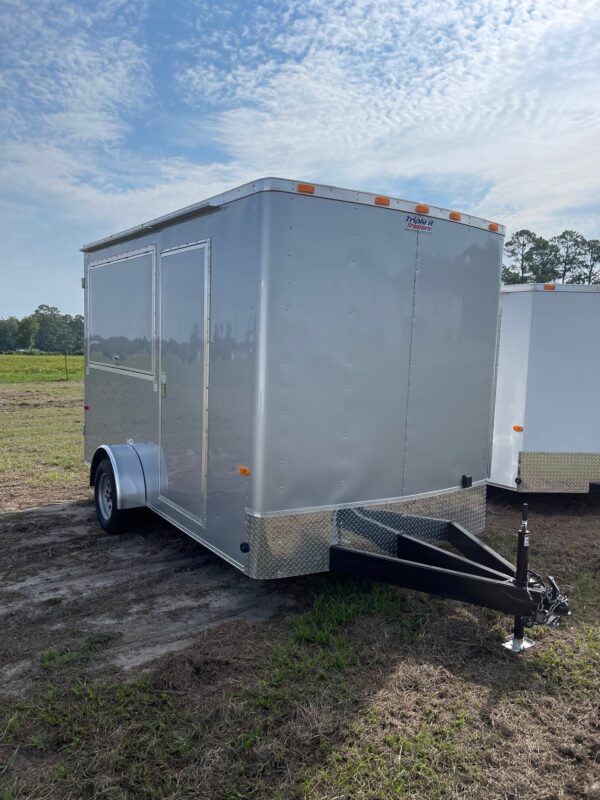 7×12 Single Axle Concession Trailer- Sink Package – Finished Interior – 7 Foot Ceiling - Silver Frost