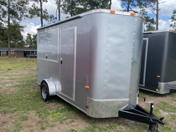 6×12 Single Axle Concession Trailer – Sinks – Electrical – Finished Interior - Silver Frost