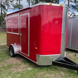 6×12 Single Axle Concession Trailer – Sinks – Electrical – Finished Interior – Red