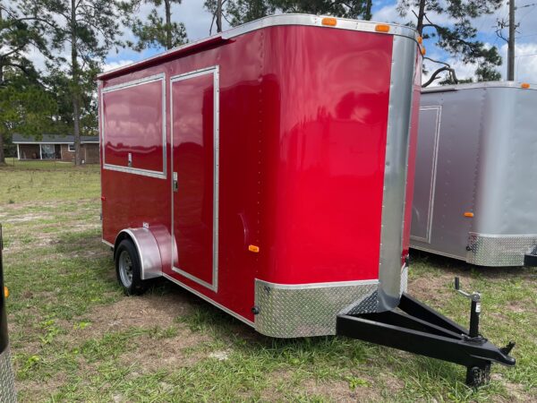 6×12 Single Axle Concession Trailer – Sinks – Electrical – Finished Interior – Red