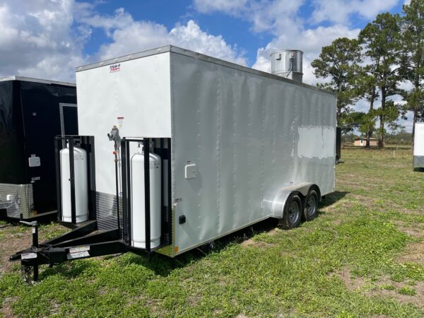 7×18 Tandem Axle Concession Trailer – 7′ Hood – Gas Lines – Sink Package – Electrical - White - Image 2