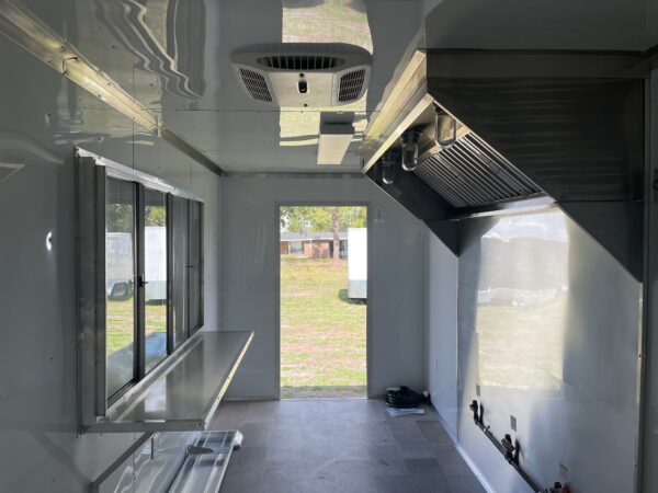 7×18 Tandem Axle Concession Trailer – 7′ Hood – Gas Lines – Sink Package – Electrical - White - Image 5