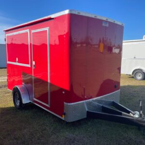7×12 Single Axle Concession Trailer- Sink Package – Finished Interior – 7 Foot Ceiling – Red