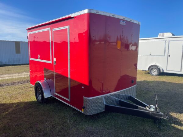 7×12 Single Axle Concession Trailer- Sink Package – Finished Interior – 7 Foot Ceiling – Red