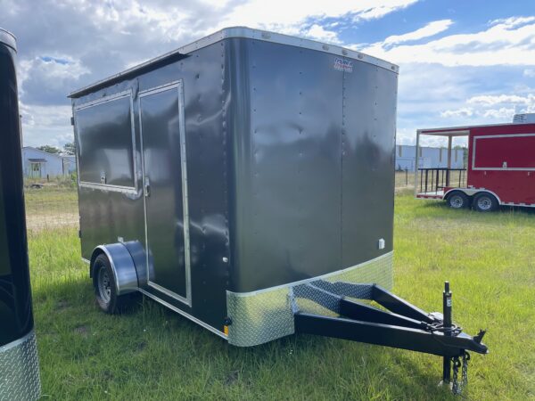 7×12 Single Axle Concession Trailer- Sink Package – Finished Interior – 7 Foot Ceiling – Charcoal Gray