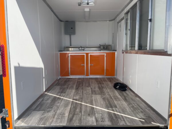 7×12 Single Axle Concession Trailer- Sink Package – Finished Interior – 7 Foot Ceiling - Orange - Image 4