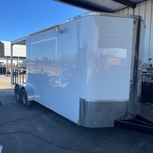 7×20 Tandem Axle Porch Trailer – Finished Interior – Sinks – Electrical – A/C - White In Color