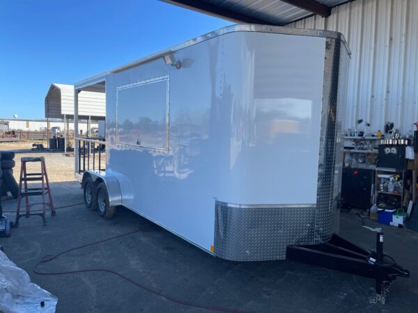 7×20 Tandem Axle Porch Trailer – Finished Interior – Sinks – Electrical – A/C - White In Color