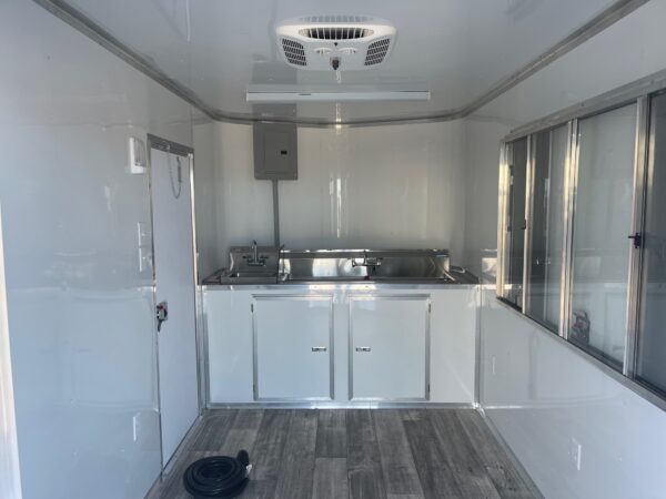 7×20 Tandem Axle Porch Trailer – Finished Interior – Sinks – Electrical – A/C - White In Color - Image 4
