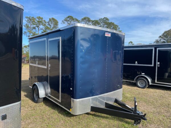 7×12 Single Axle Concession Trailer- Sink Package – Finished Interior – 7 Foot Ceiling – Indigo Blue