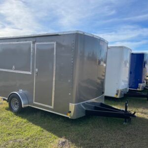 7×12 Single Axle Concession Trailer- Sink Package – Finished Interior – 7 Foot Ceiling – Pewter