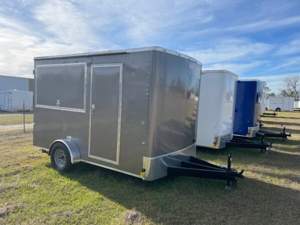 7×12 Single Axle Concession Trailer- Sink Package – Finished Interior – 7 Foot Ceiling – Pewter