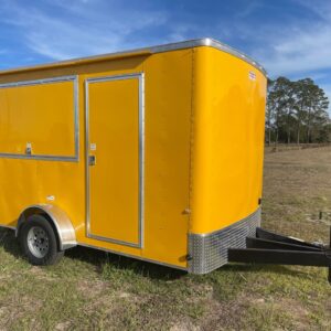 7×12 Single Axle Concession Trailer- Sink Package – Finished Interior – 7 Foot Ceiling – Yellow