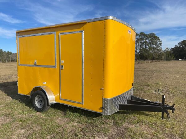 7×12 Single Axle Concession Trailer- Sink Package – Finished Interior – 7 Foot Ceiling – Yellow