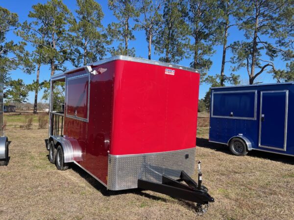 7×16 Tandem Axle Porch Trailer – Finished Interior – Sinks – Electrical - Red