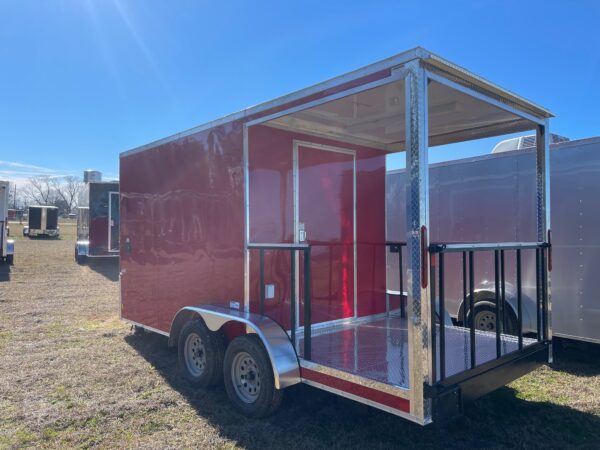 7×16 Tandem Axle Porch Trailer – Finished Interior – Sinks – Electrical - Red - Image 3