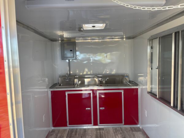 7×16 Tandem Axle Porch Trailer – Finished Interior – Sinks – Electrical - Red - Image 4