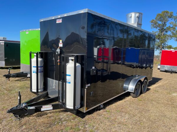 7×18 Tandem Axle Concession Trailer – 7′ Hood – Gas Lines – Sink Package – Electrical - Black - Image 2