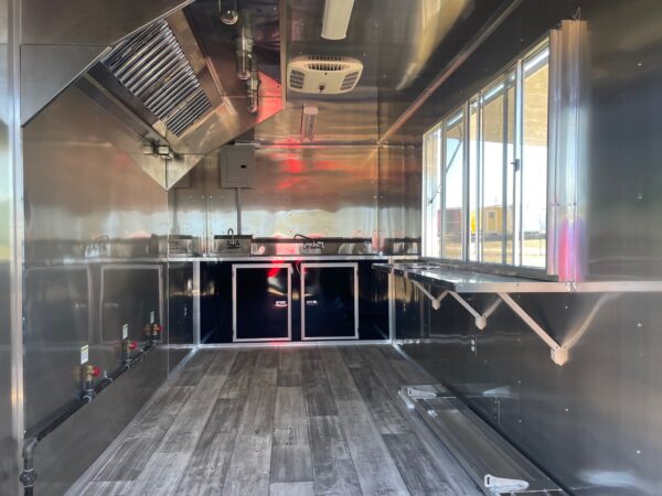 7×18 Tandem Axle Concession Trailer – 7′ Hood – Gas Lines – Sink Package – Electrical - Black - Image 4