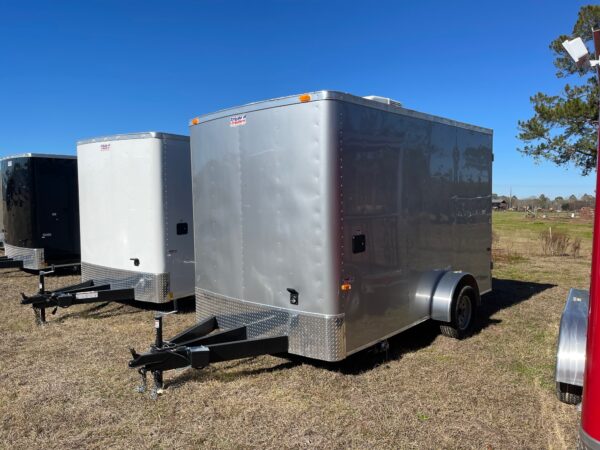 7×12 Single Axle Concession Trailer- Sink Package – Finished Interior – 7 Foot Ceiling – 13,500 BTU A/C - Silver - Image 2
