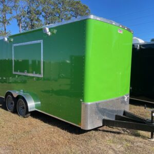 7×16 Tandem Axle – Finished interior – Electrical – Sink Package – A/C – Lime Green