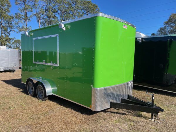 7×16 Tandem Axle – Finished interior – Electrical – Sink Package – A/C – Lime Green